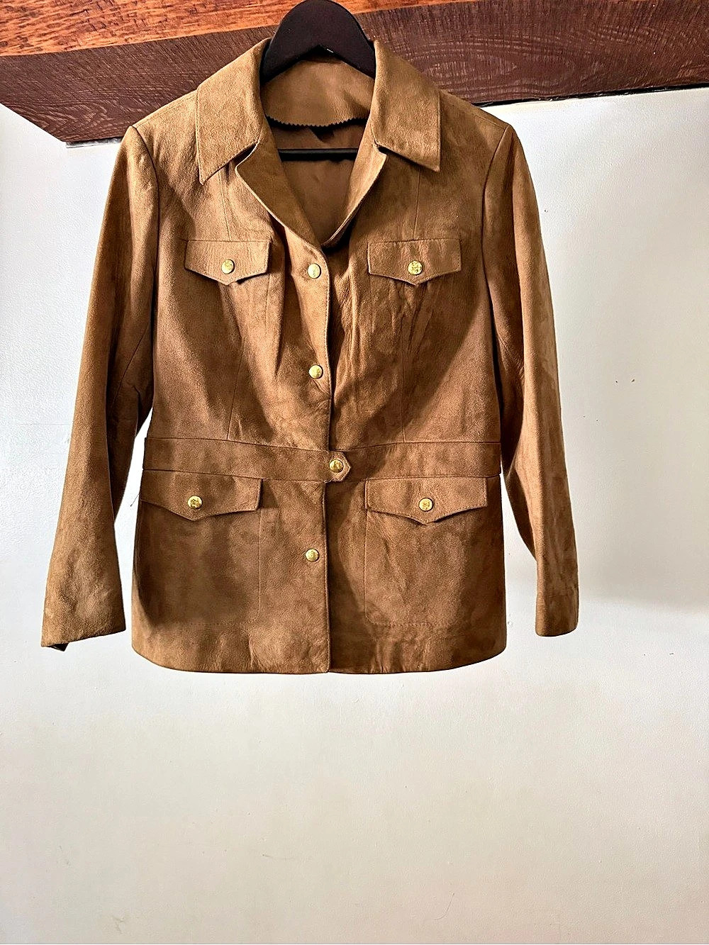 Vintage Brown Leather-Style Utility Jacket